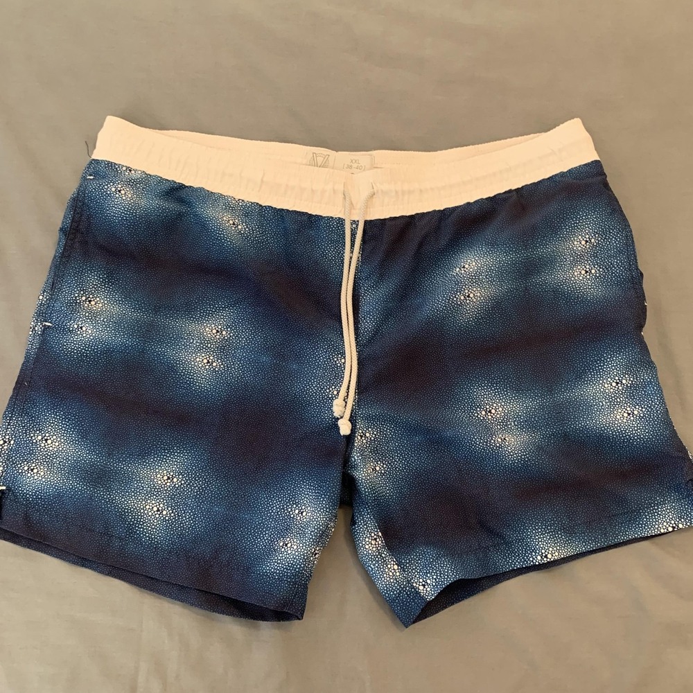 Venroy Sydney Swim Trunks Mens 2XL Blue White Drawstring Board Shorts‎ Beachwear